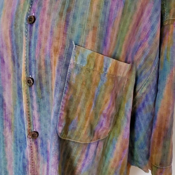 Tommy bahama silk shirt pink blue purple green yellow white orange stripe XL - Picture 5 of 6